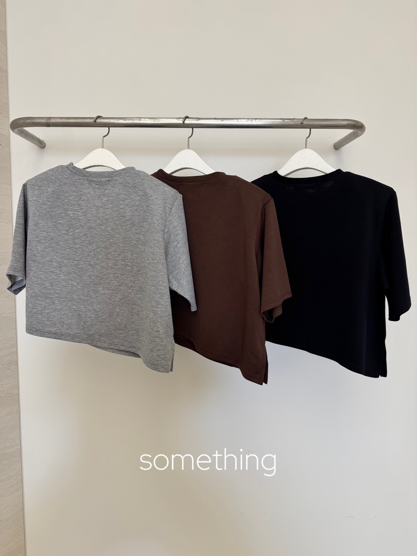 SOMETHING-L/FANCY韓國直郵26秋季短款圓領中袖T恤短款圓領SOMETHING-L/FANCYT恤