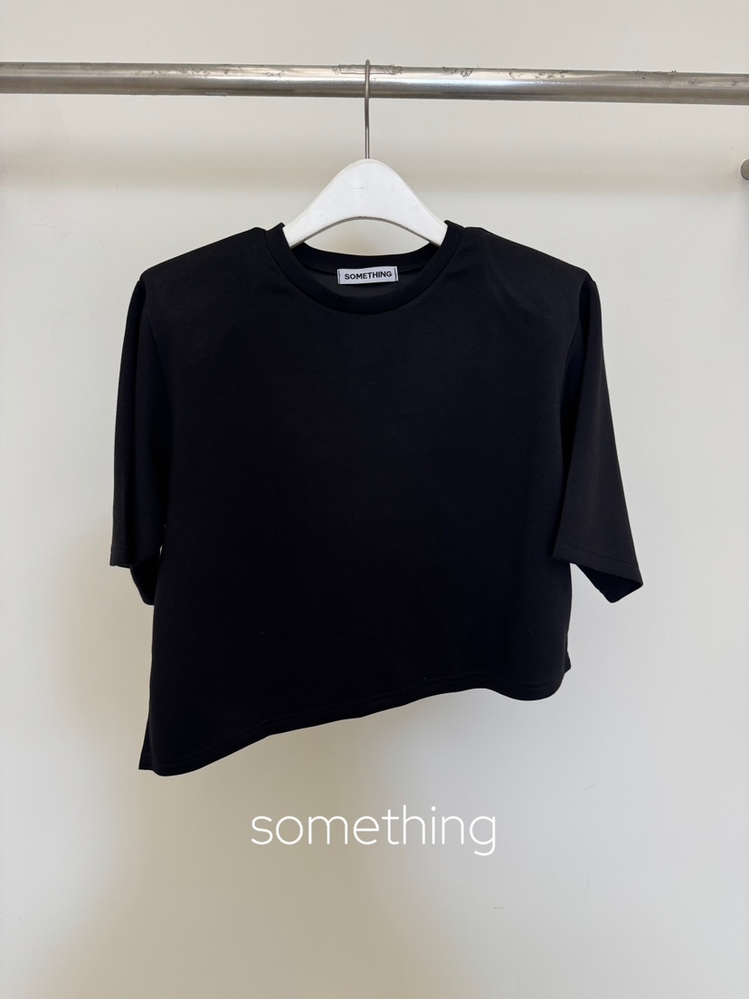 SOMETHING-L/FANCY韓國直郵26秋季短款圓領中袖T恤短款圓領SOMETHING-L/FANCYT恤圖色2黑色