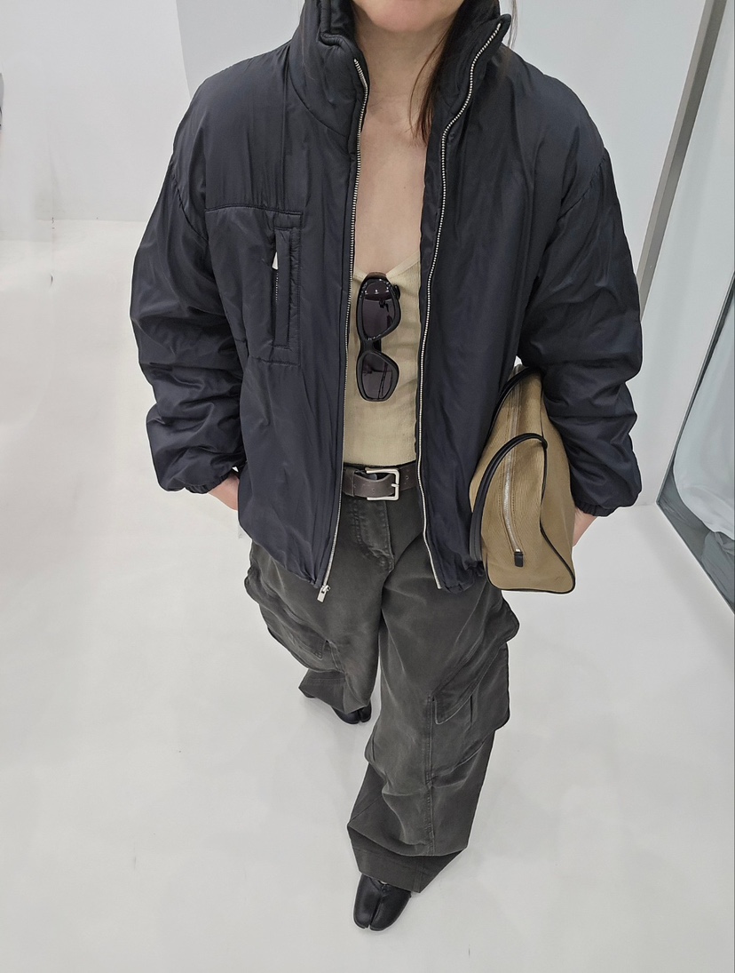 J_SHOP韓國代購26秋冬立領夾棉尼龍夾克口袋尼龍立領落肩J_SHOP夾克