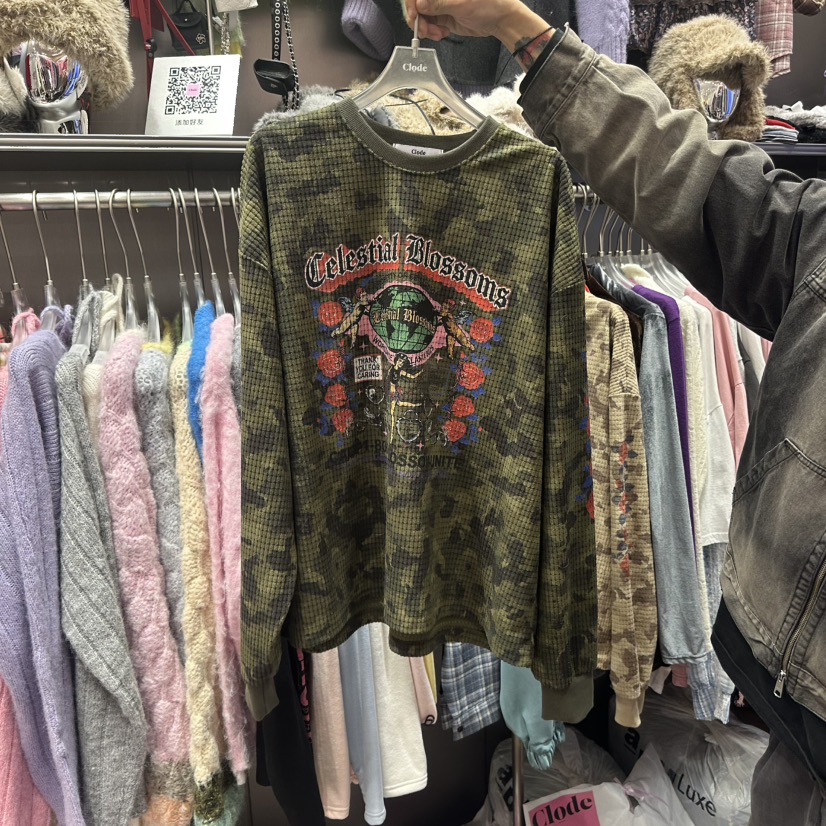 CLODE東大門實拍26秋季華夫迷彩復古衛衣華夫格迷彩落肩圓領CLODE衛衣圖色2