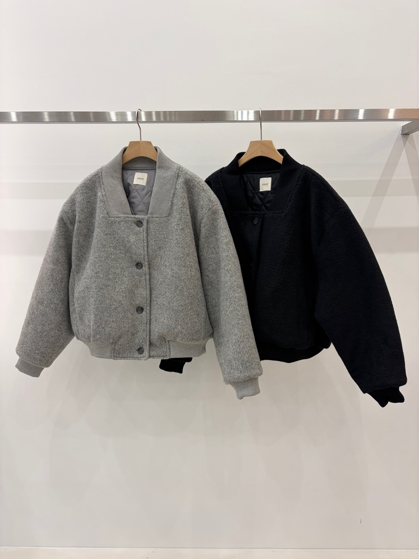 J_SHOP韓國直郵26秋季短款毛呢夾棉夾克立領短款羅紋J_SHOP夾克