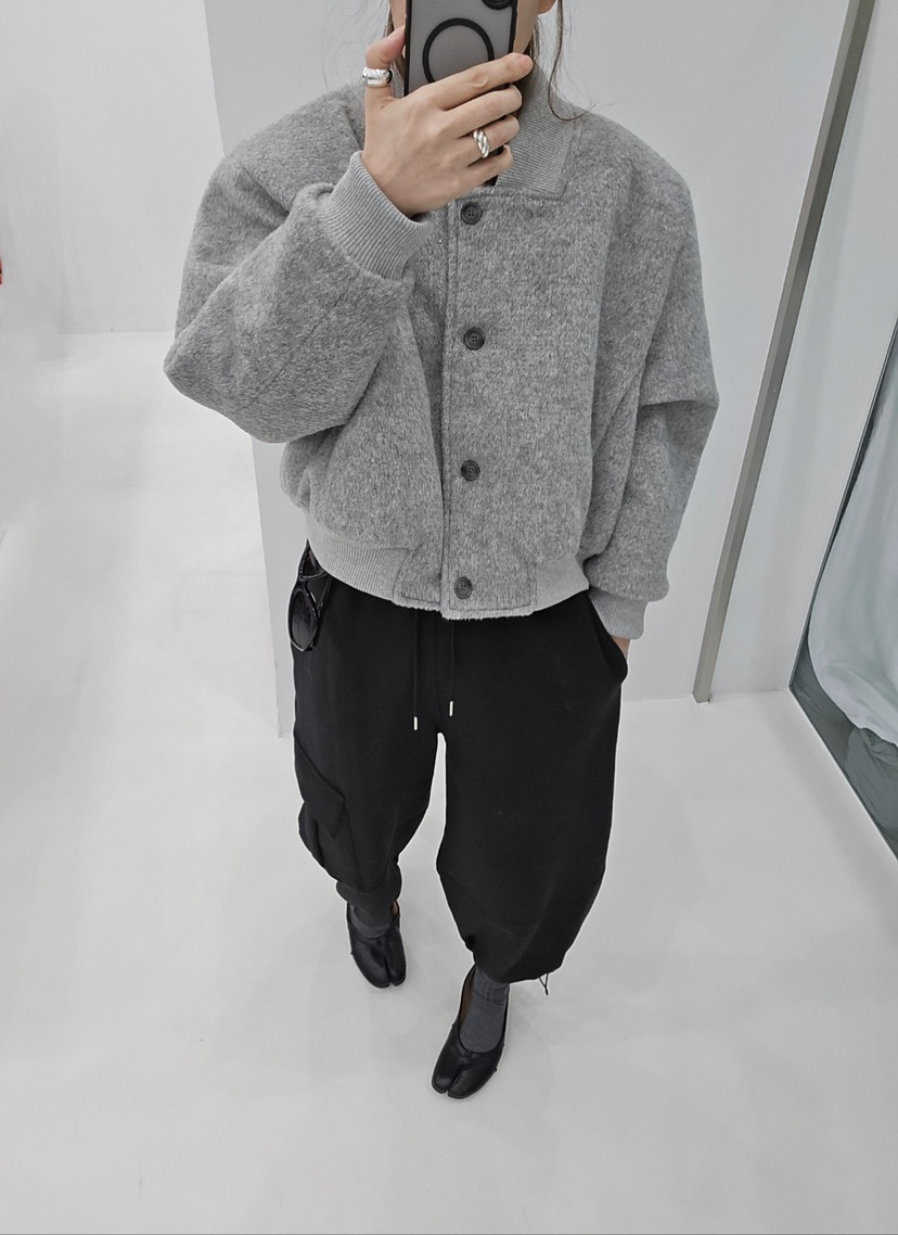 J_SHOP韓國直郵26秋季短款毛呢夾棉夾克立領短款羅紋J_SHOP夾克