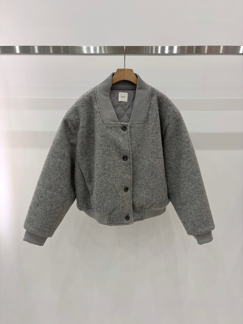 J_SHOP韓國直郵26秋季短款毛呢夾棉夾克立領短款羅紋J_SHOP夾克圖色1