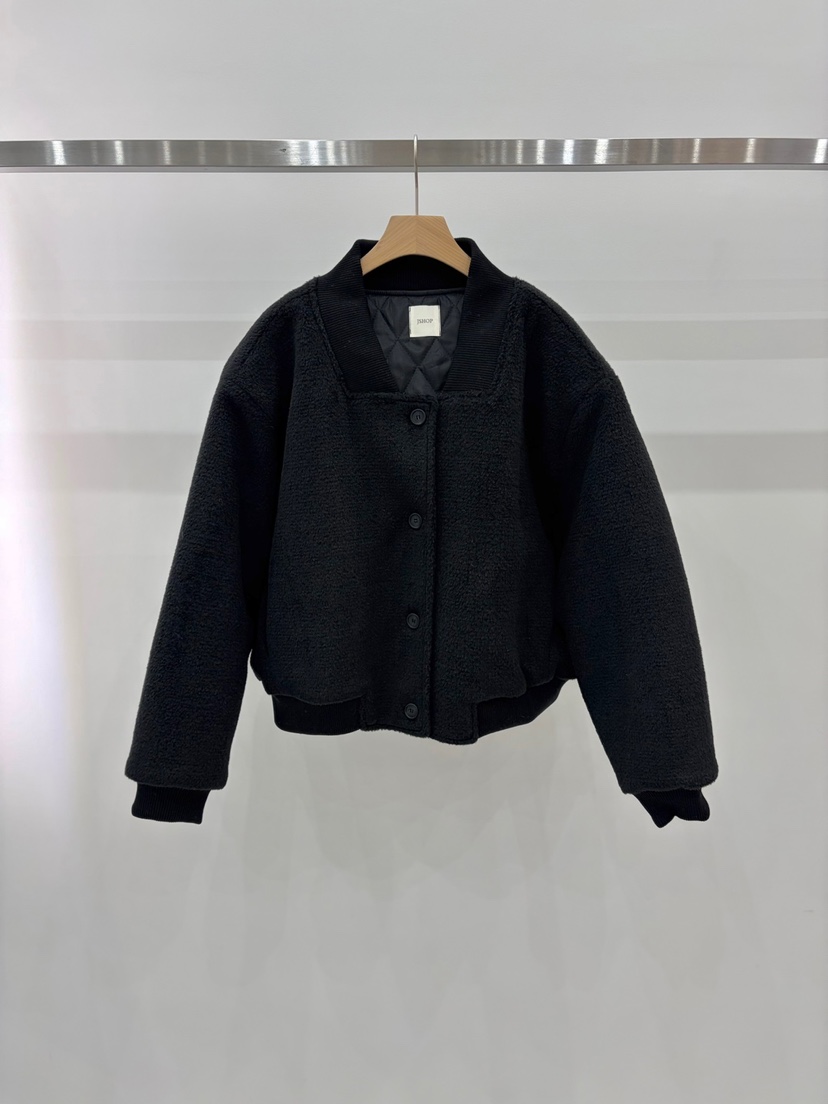 J_SHOP韓國直郵26秋季短款毛呢夾棉夾克立領短款羅紋J_SHOP夾克圖色2