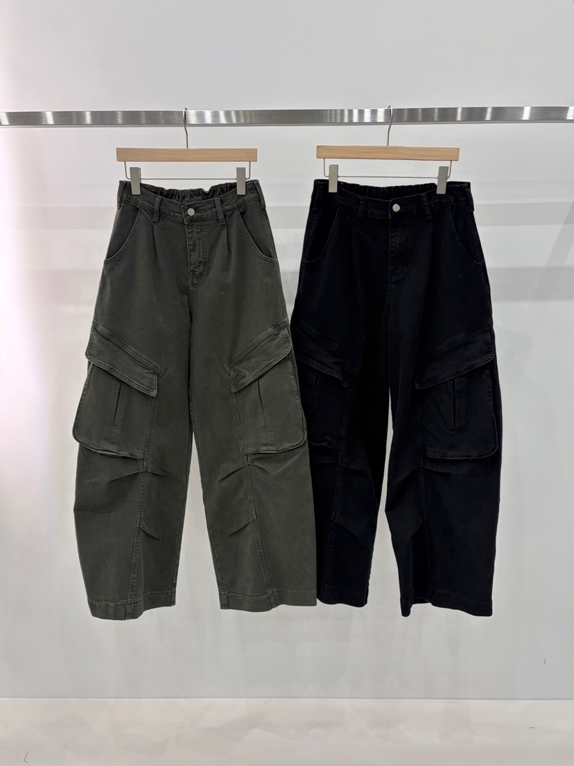 J_SHOP韓國代購26秋冬工裝闊腿休閑褲工裝褲褶裥寬松J_SHOP休閑褲