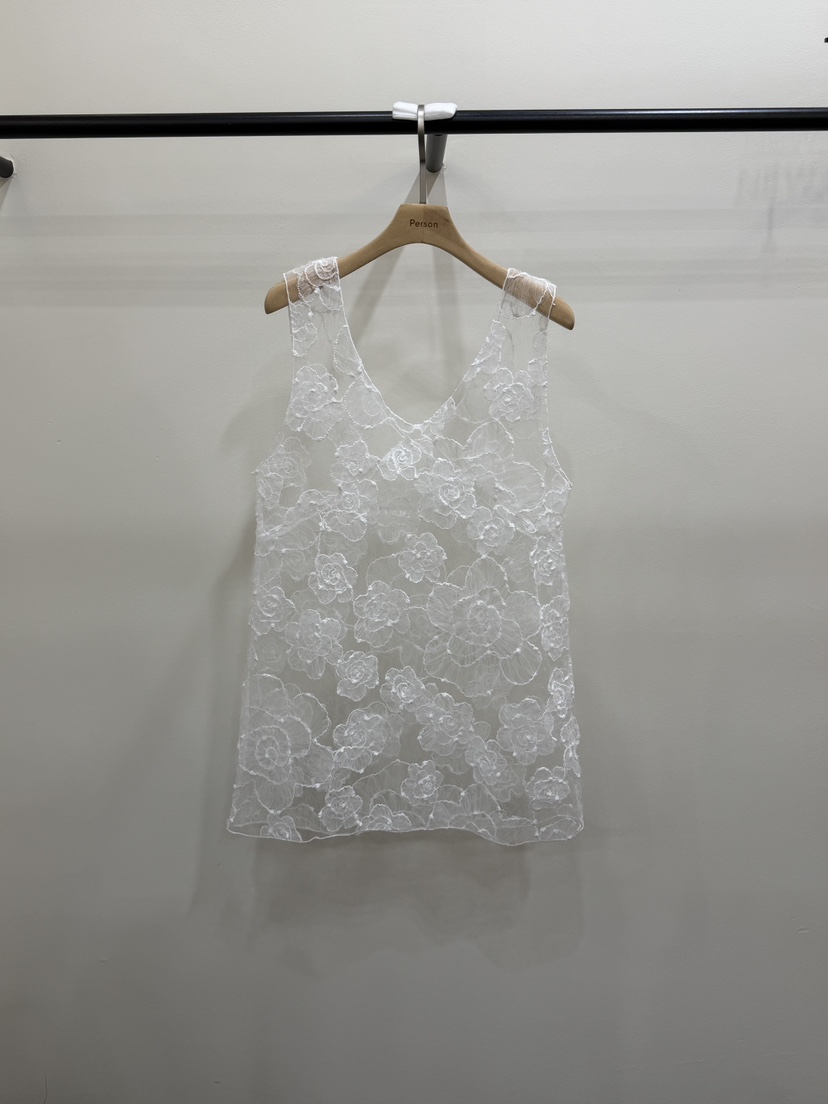 PERSON韓國直郵26秋季蕾絲刺繡吊帶背心直筒蕾絲寬松無袖PERSON吊帶/背心圖色1