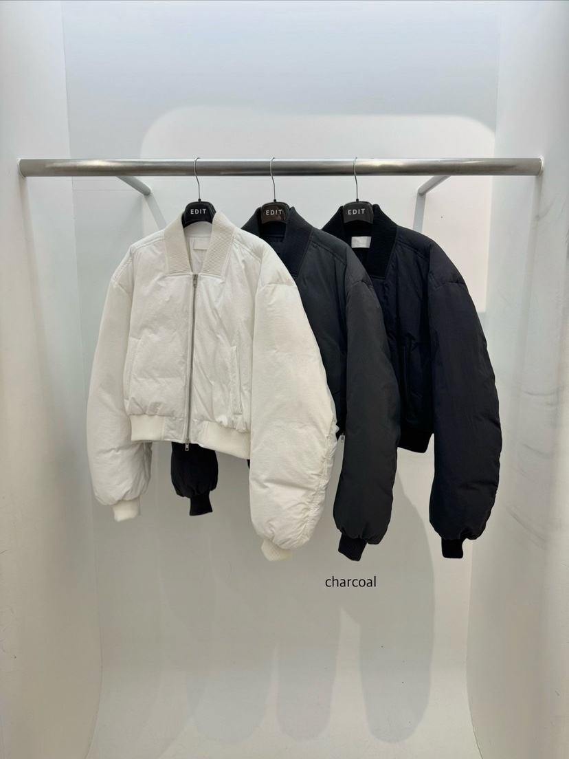 EDIT韓國代購26秋季棒球領短款鵝絨羽絨服短款羽絨服短款落肩EDIT短款羽絨服