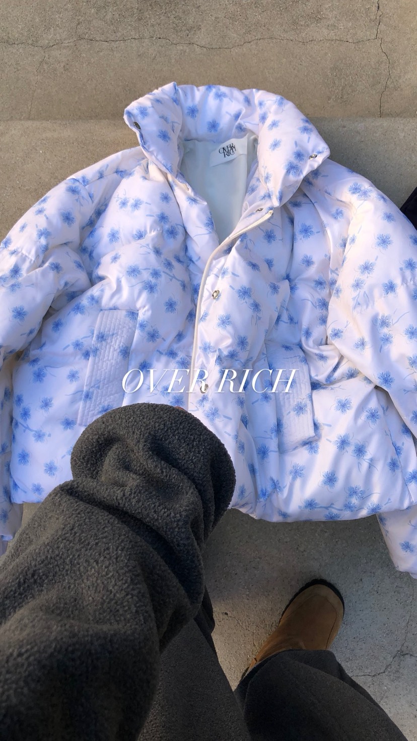 OVER RICH東大門直郵女裝新款推薦休閑短款棉服羽絨服花朵OVER RICH短款棉服