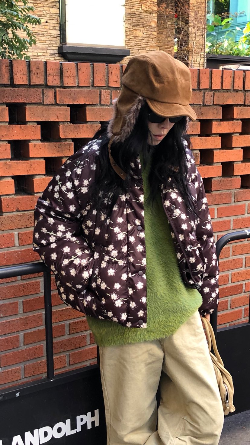 OVER RICH東大門直郵女裝新款推薦休閑短款棉服羽絨服花朵OVER RICH短款棉服