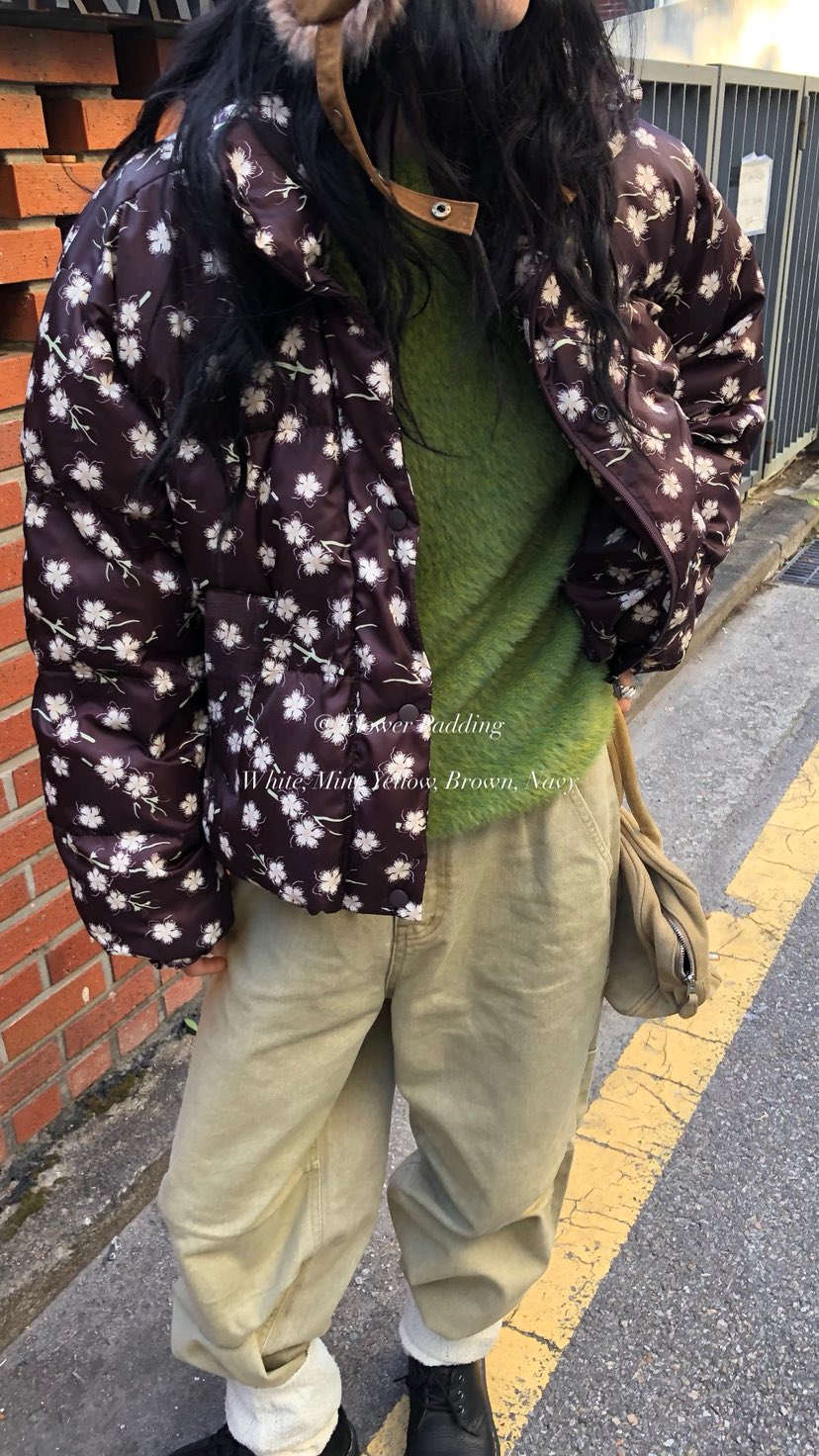 OVER RICH東大門直郵女裝新款推薦休閑短款棉服羽絨服花朵OVER RICH短款棉服