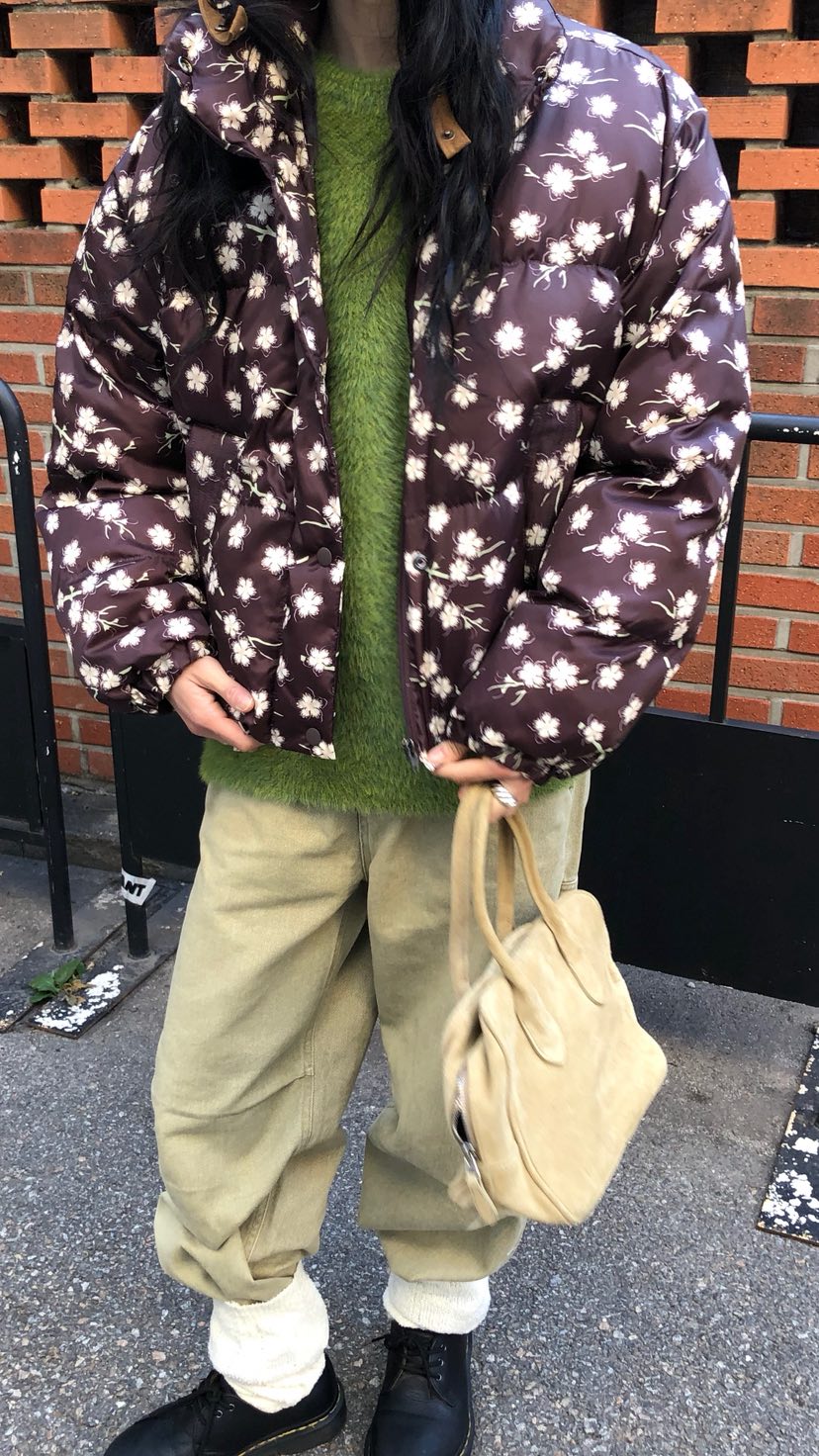 OVER RICH東大門直郵女裝新款推薦休閑短款棉服羽絨服花朵OVER RICH短款棉服