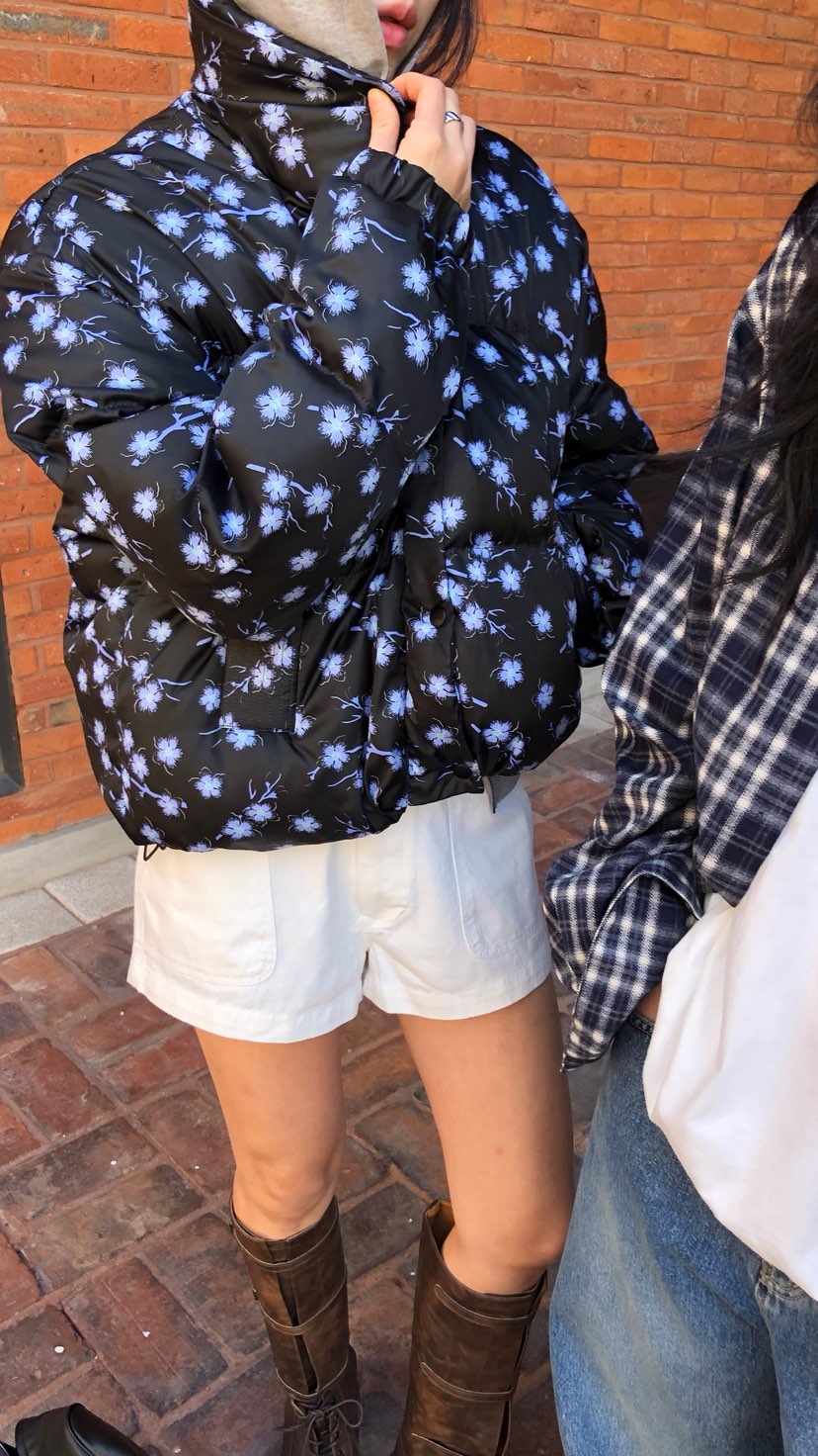OVER RICH東大門直郵女裝新款推薦休閑短款棉服羽絨服花朵OVER RICH短款棉服
