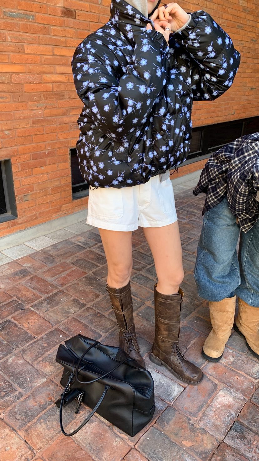 OVER RICH東大門直郵女裝新款推薦休閑短款棉服羽絨服花朵OVER RICH短款棉服