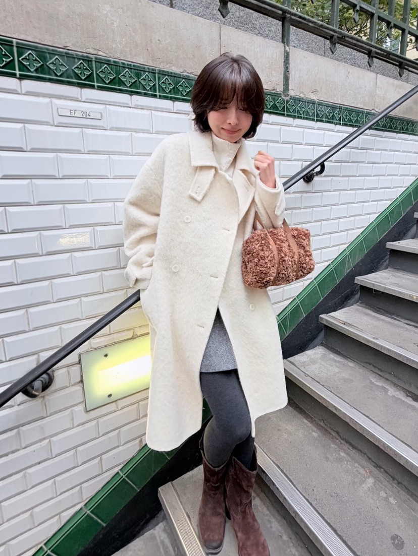 ERUME韓國代購女裝新品熱賣時尚休閑推薦中長款大衣手工制品ERUME中長款大衣