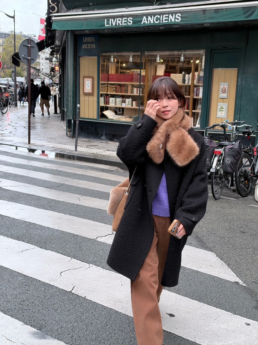 ERUME韓國代購女裝新品熱賣時尚休閑推薦中長款大衣手工制品ERUME中長款大衣
