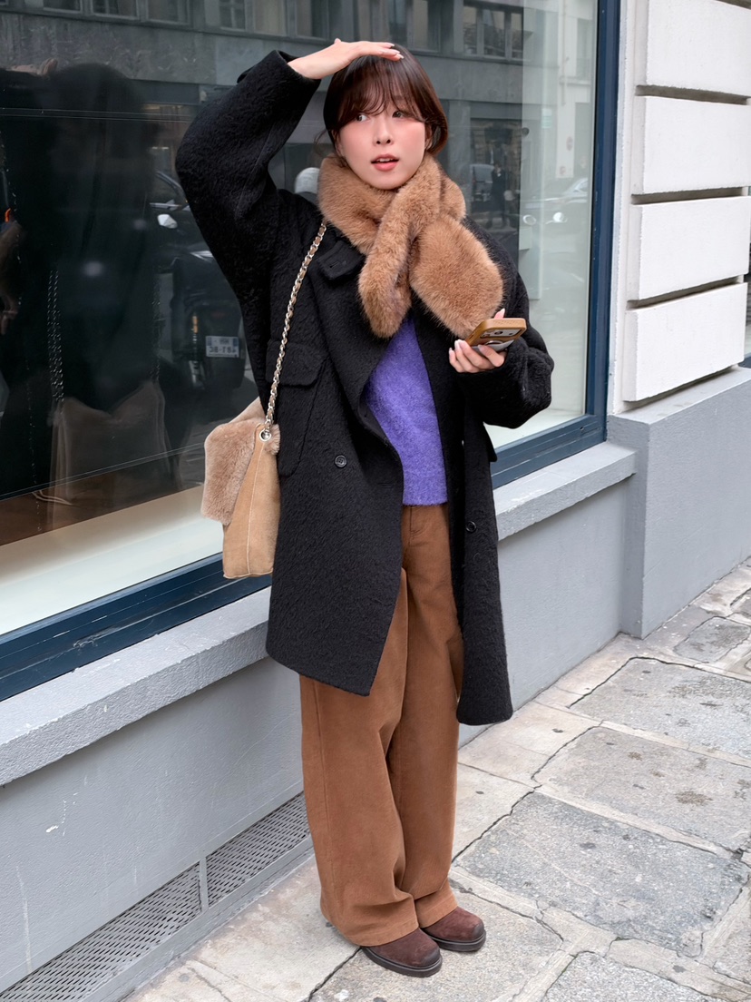 ERUME韓國代購女裝新品熱賣時尚休閑推薦中長款大衣手工制品ERUME中長款大衣