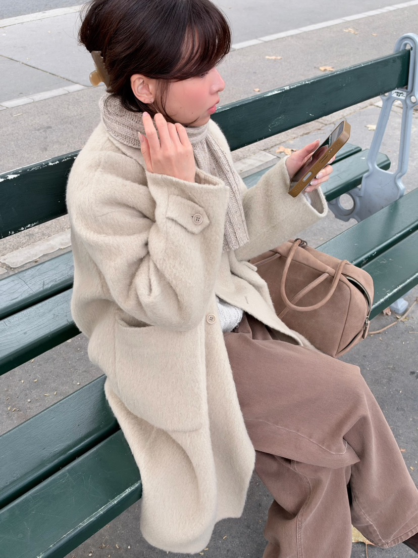 ERUME韓國代購女裝新品熱賣時尚休閑推薦中長款大衣手工制品ERUME中長款大衣