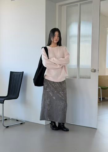 AMY GRACE東大門直郵26秋冬圓領落肩針織毛衣針織衫落肩圓領寬AMY GRACE針織衫