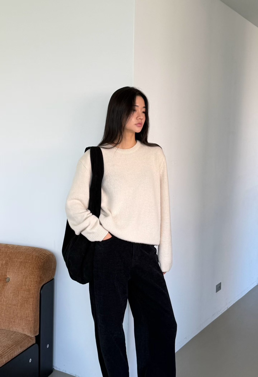 AMY GRACE東大門直郵26秋冬圓領落肩針織毛衣針織衫落肩圓領寬AMY GRACE針織衫圖色3