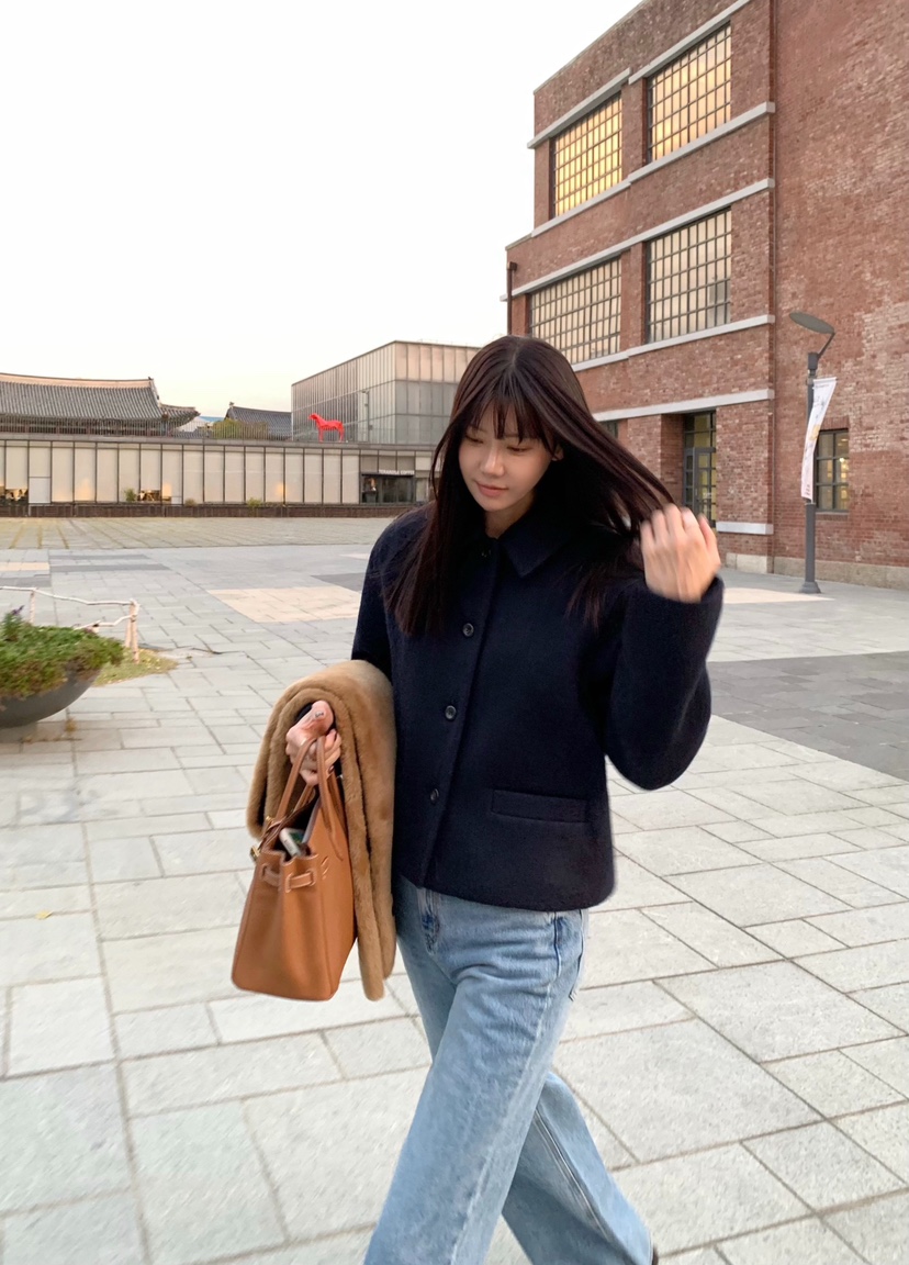 COURGETTE東大門實拍女裝新品人氣休閑真品短款大衣海軍鵝COURGETTE短款大衣