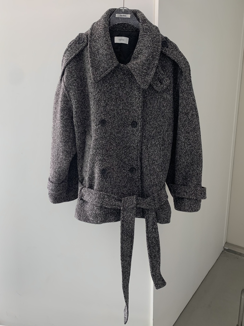 SHOP POSTER東大門實拍女裝新款推薦短款大衣含腰帶夾棉SHOP POSTER短款大衣圖色1