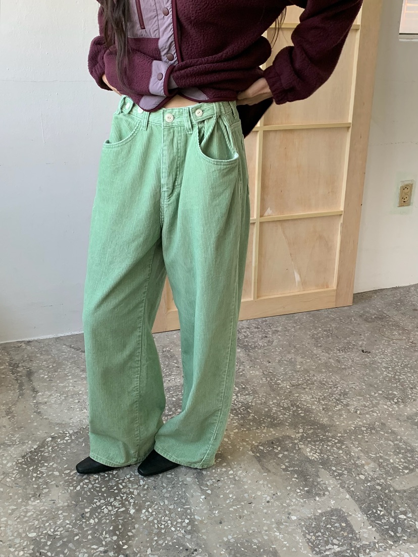 LOVEMYSANTA韓國直郵26秋冬高腰闊腿燈芯絨休閑褲闊腿褲高腰LOVEMYSANTA休閑褲
