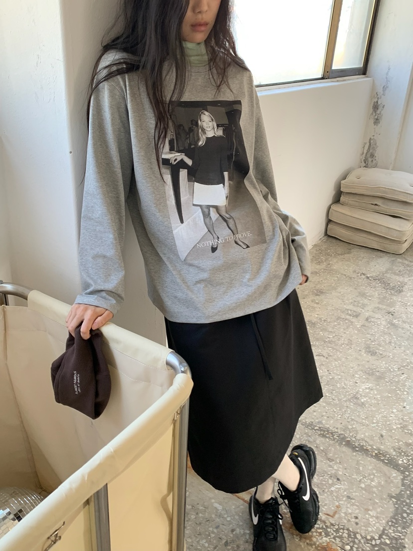 LOVEMYSANTA東大門實拍26秋季復古印花寬松長袖T恤落肩圓領寬LOVEMYSANTA長袖T恤