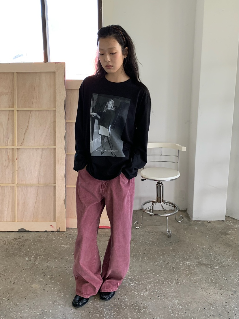 LOVEMYSANTA東大門實拍26秋季復古印花寬松長袖T恤落肩圓領寬LOVEMYSANTA長袖T恤
