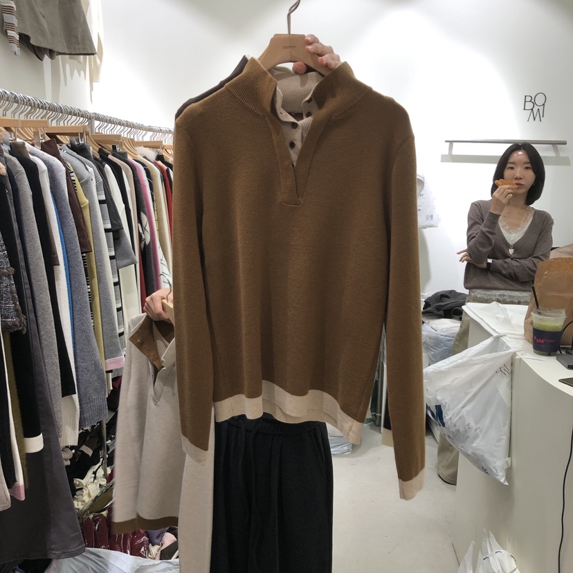 BY BOMI東大門代購女士新款時尚熱賣針織衫假兩件高領撞色BY BOMI針織衫圖色3