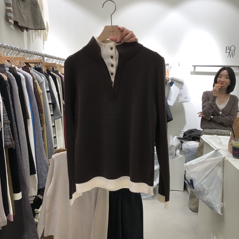 BY BOMI東大門代購女士新款時尚熱賣針織衫假兩件高領撞色BY BOMI針織衫圖色4