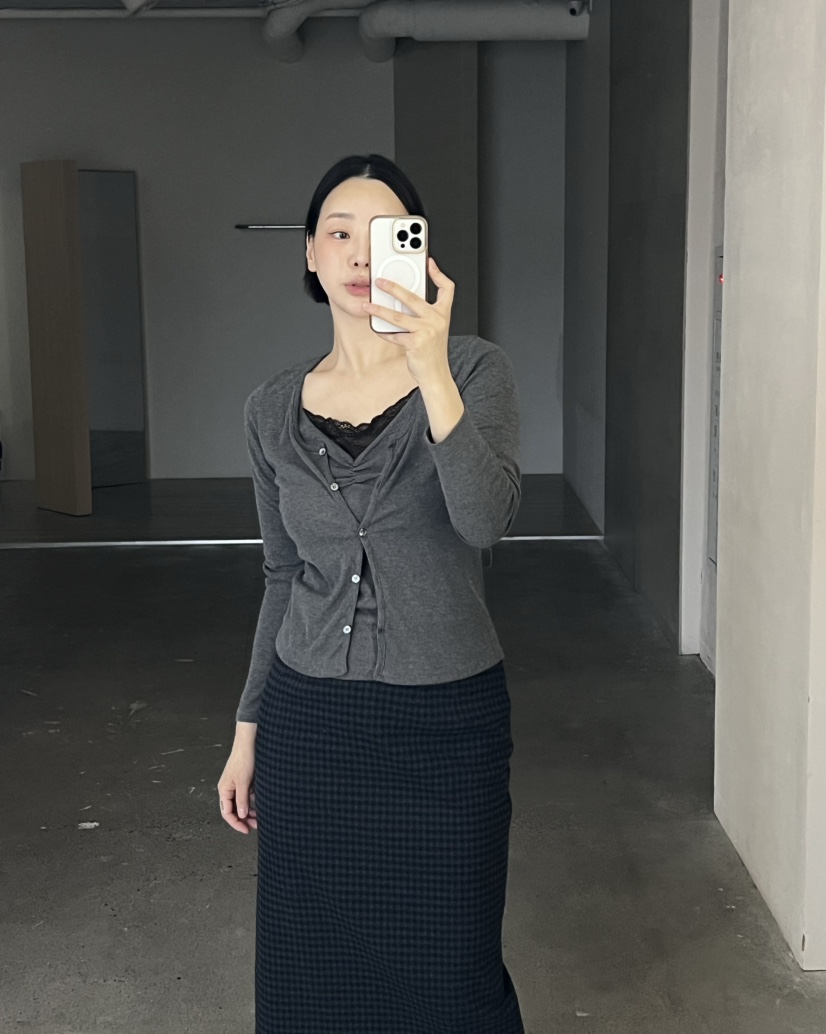 VERNI韓國直郵26秋冬直筒格紋過膝毛呢長裙口袋直筒格子高腰VERNI長裙