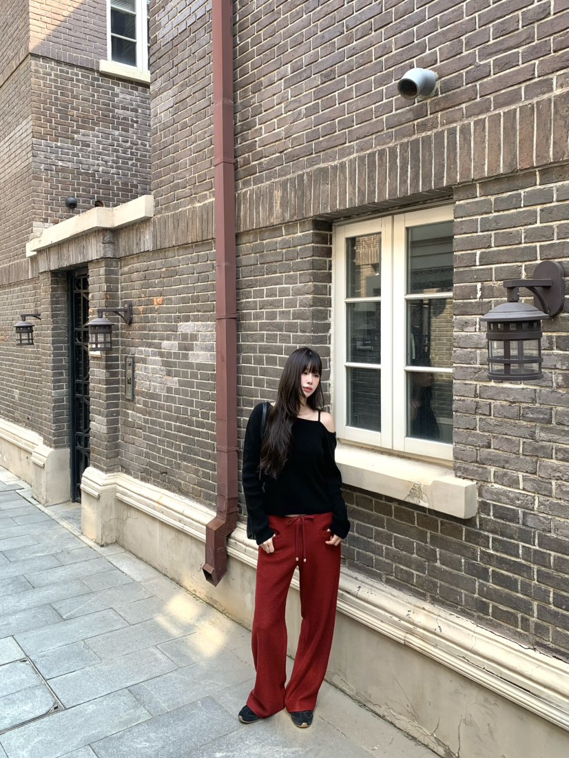 LEGACY東大門實拍26秋季直筒仿毛休閑褲羊毛口袋抽繩直筒LEGACY休閑褲