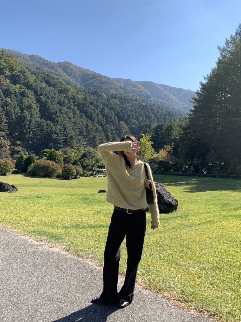 ROMANTICIZE韓國直郵26秋冬V領羊駝針織衫羊駝毛插肩袖V領寬松ROMANTICIZE針織衫