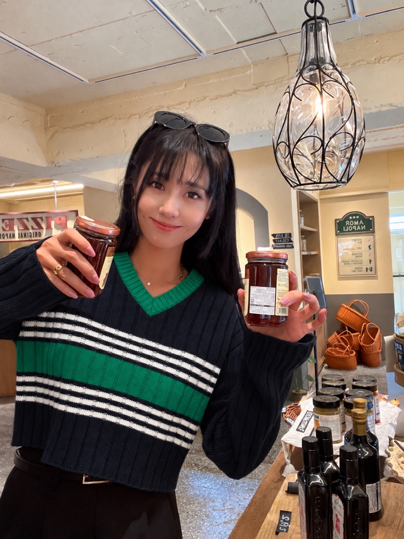 PAIRING東大門實拍26秋冬V領短款撞色條紋針織衫V領短款撞色條PAIRING針織衫