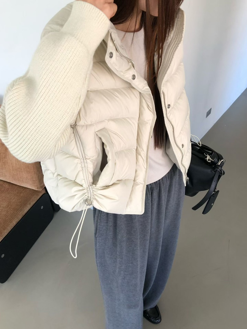 MUSE-P東大門直郵26秋冬拼接袖短款羽絨服羽絨服立領抽繩填充MUSE-P短款羽絨服