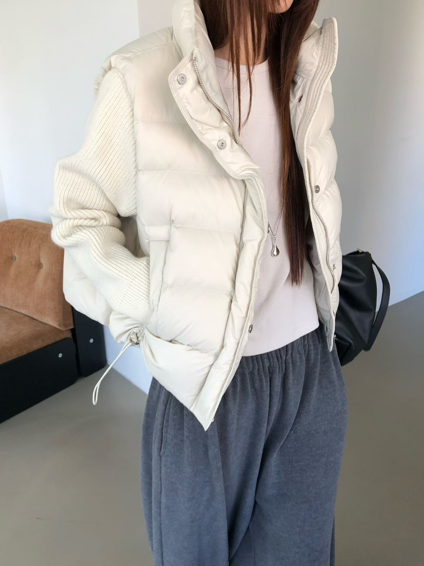 MUSE-P東大門直郵26秋冬拼接袖短款羽絨服羽絨服立領抽繩填充MUSE-P短款羽絨服