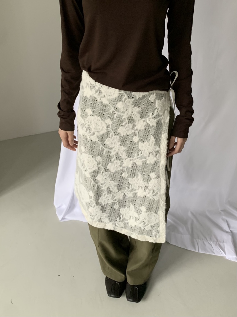 ARROW韓國代購26秋季蕾絲圍裹系帶半身裙中短裙系帶直筒提花蕾ARROW半身裙/中短裙