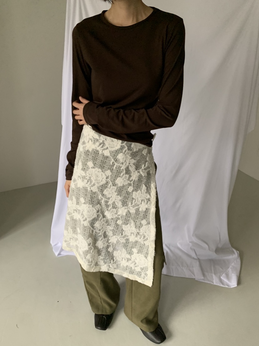 ARROW韓國代購26秋季蕾絲圍裹系帶半身裙中短裙系帶直筒提花蕾ARROW半身裙/中短裙