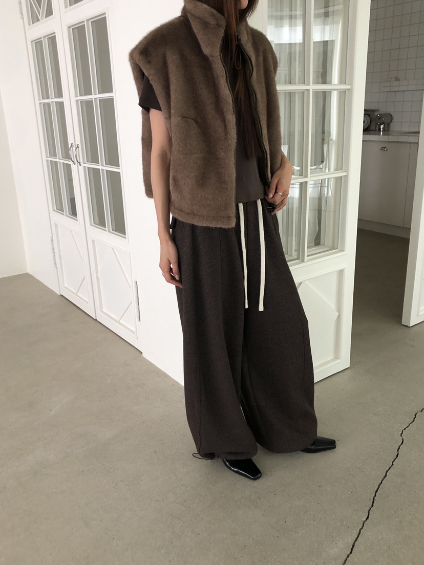 MUSE-P東大門直郵26秋冬毛呢寬松束腳休閑褲可調節抓絨抽繩寬MUSE-P休閑褲