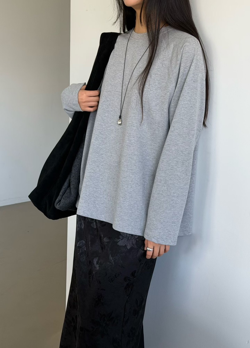 AMY GRACE東大門實拍26秋冬插肩袖寬松T恤長袖T恤插肩袖落肩圓AMY GRACE長袖T恤