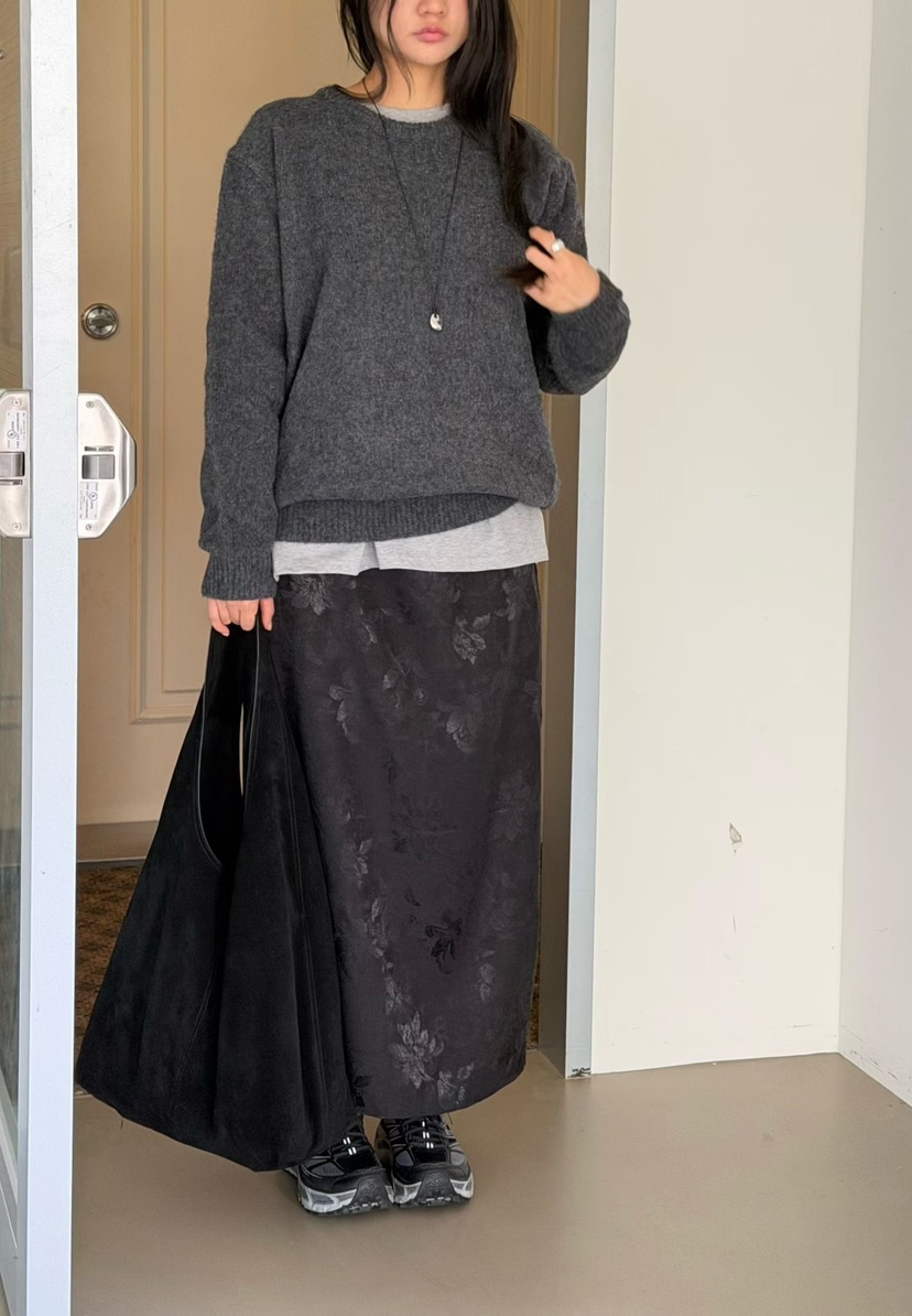 AMY GRACE東大門代購26秋冬復古暗紋直筒及踝長裙直筒AMY GRACE長裙
