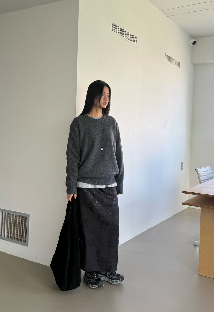 AMY GRACE東大門代購26秋冬復古暗紋直筒及踝長裙直筒AMY GRACE長裙
