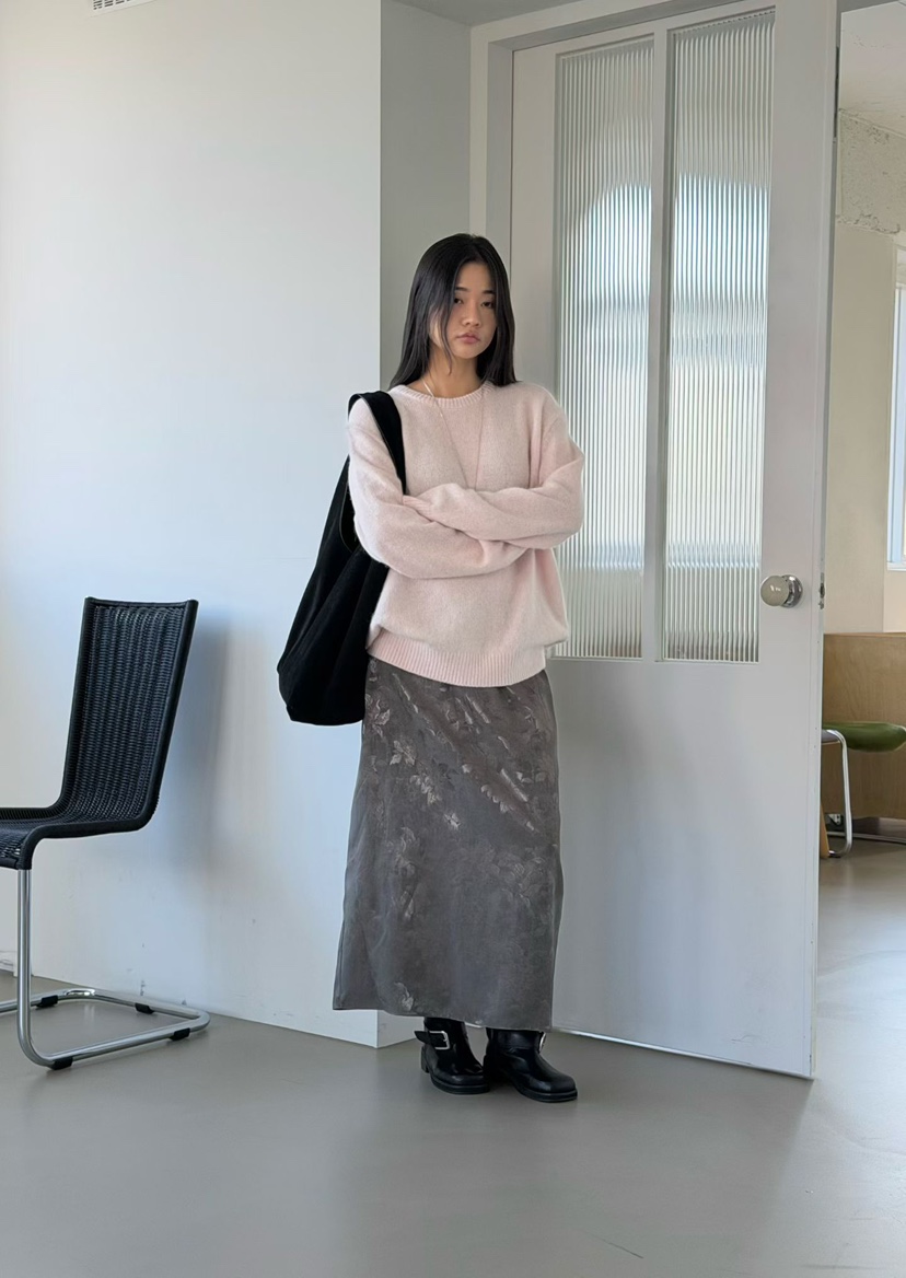 AMY GRACE東大門代購26秋冬復古暗紋直筒及踝長裙直筒AMY GRACE長裙