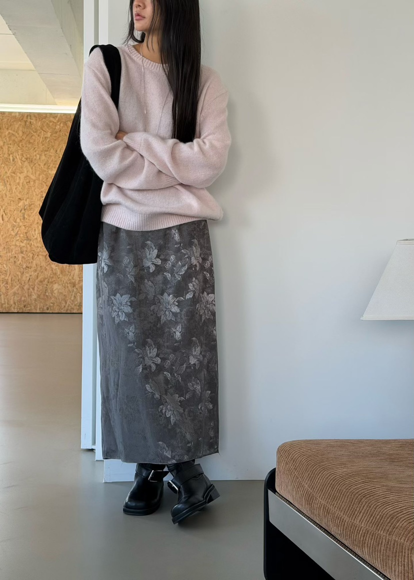 AMY GRACE東大門代購26秋冬復古暗紋直筒及踝長裙直筒AMY GRACE長裙
