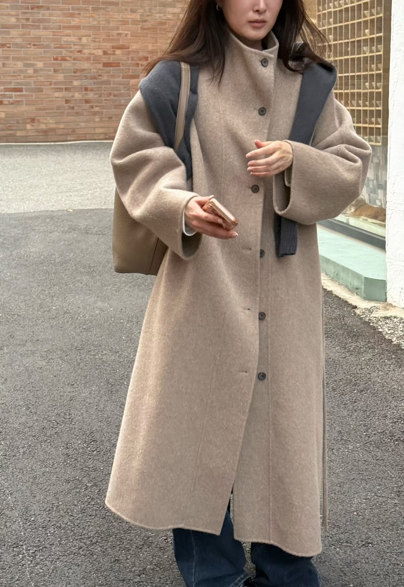 AMY GRACE韓國代購26秋季立領中長大衣中長款大衣含腰帶單排扣AMY GRACE中長款大衣