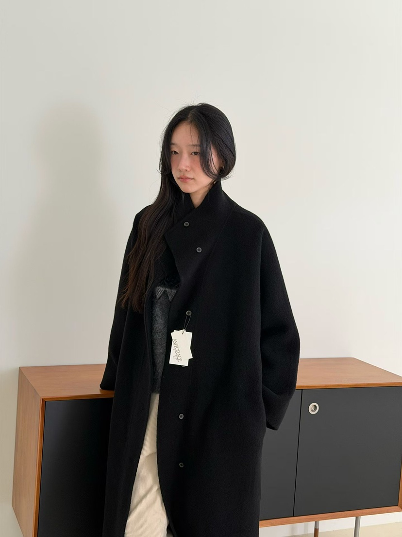 AMY GRACE韓國代購26秋季立領中長大衣中長款大衣含腰帶單排扣AMY GRACE中長款大衣