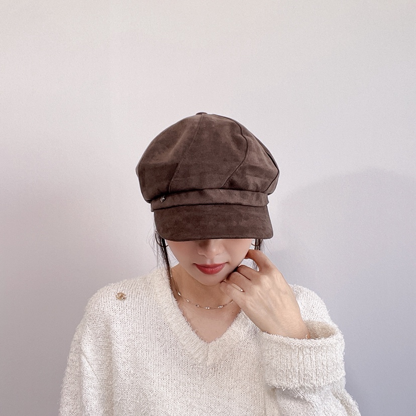 LOVELY HAT韓國直郵26秋冬復古仿麂皮鴨嘴帽帽子LOVELY HAT帽子