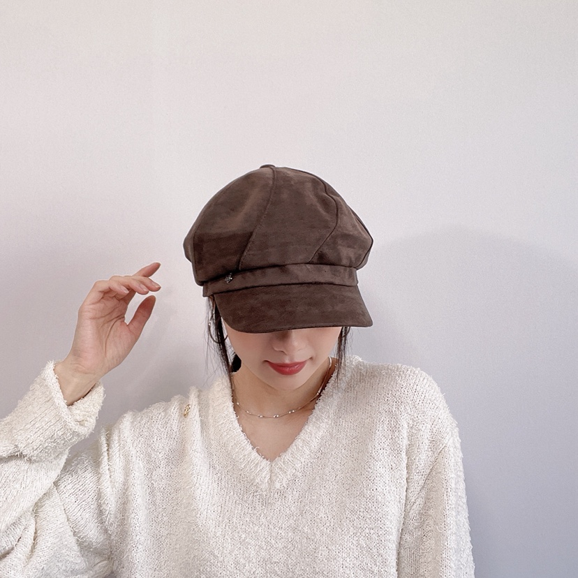 LOVELY HAT韓國直郵26秋冬復古仿麂皮鴨嘴帽帽子LOVELY HAT帽子