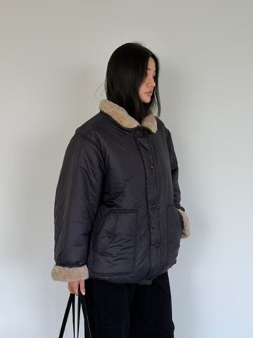 AMY GRACE韓國代購26秋冬毛領短款棉服羽絨服單排扣口袋落肩寬AMY GRACE短款棉服