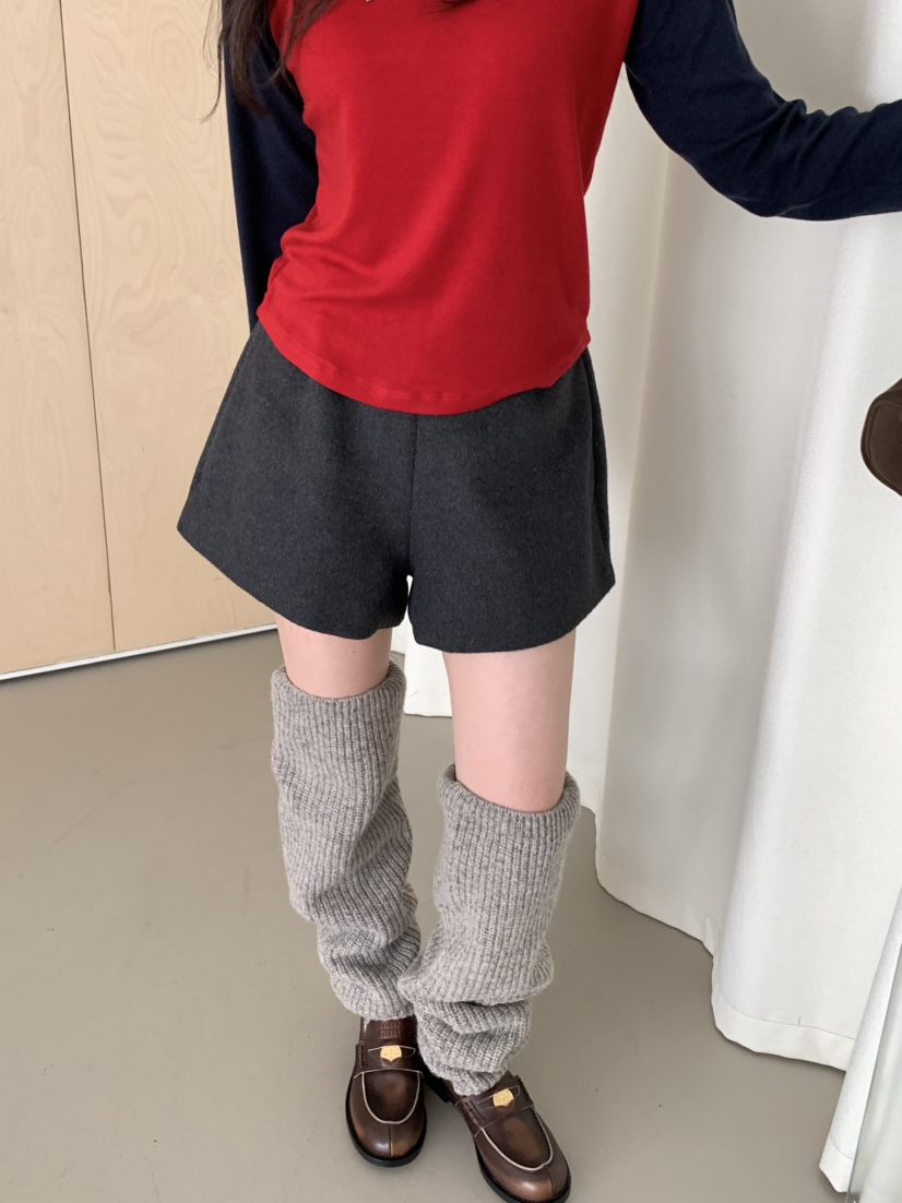 PEBBLE東大門代購26秋季高腰A字毛呢泡泡短褲高腰寬松PEBBLE短褲